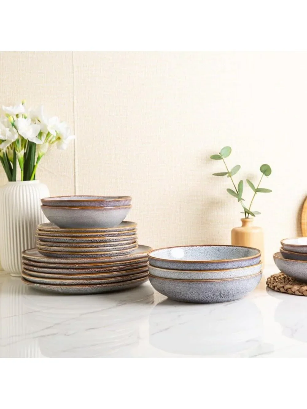 Elegant Ceramic Dinner Plates Set of 6 - 10.5 Inch Stoneware Dining Essentials